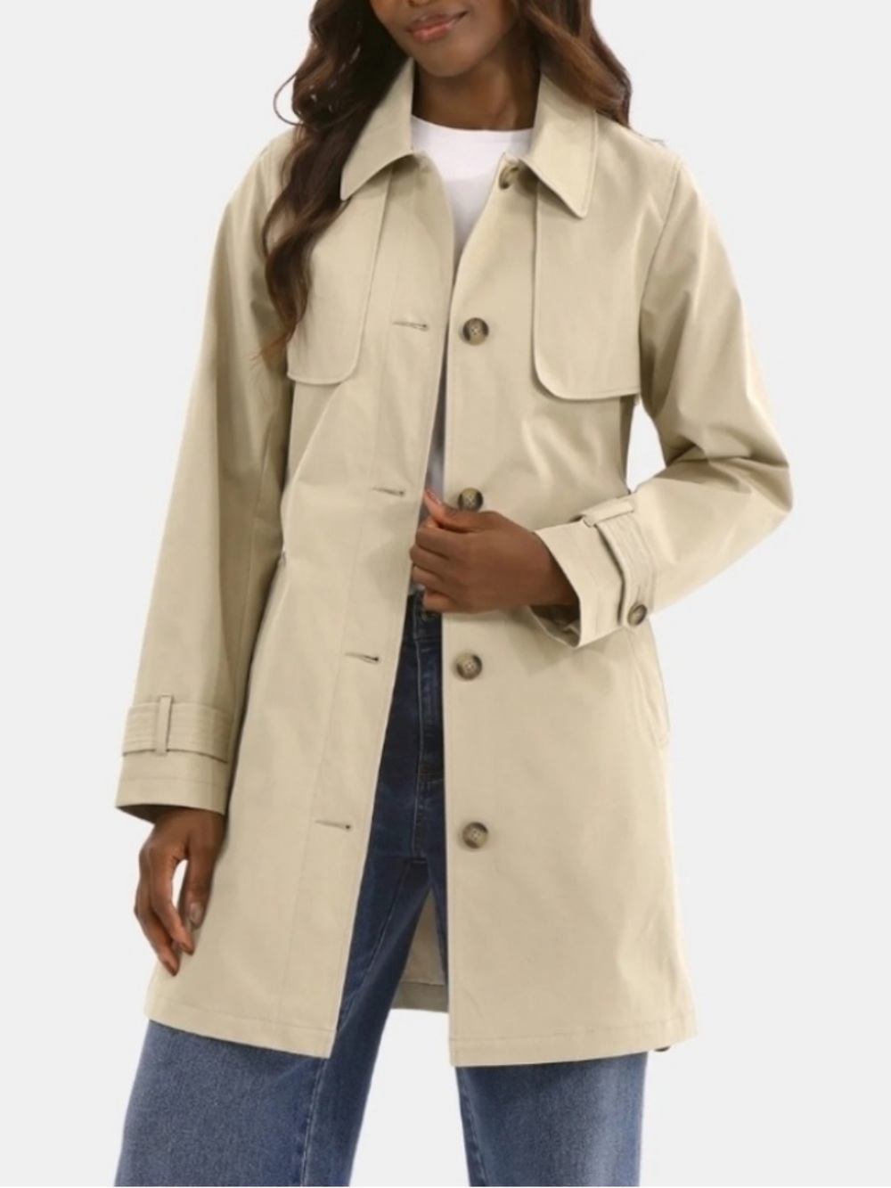 Time and Tru Women's Tan Trench Coat with Waist Tie